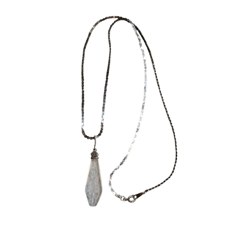 Antique Sterling Silver Necklace With Lady Intaglio Glass Pendant (A3479)